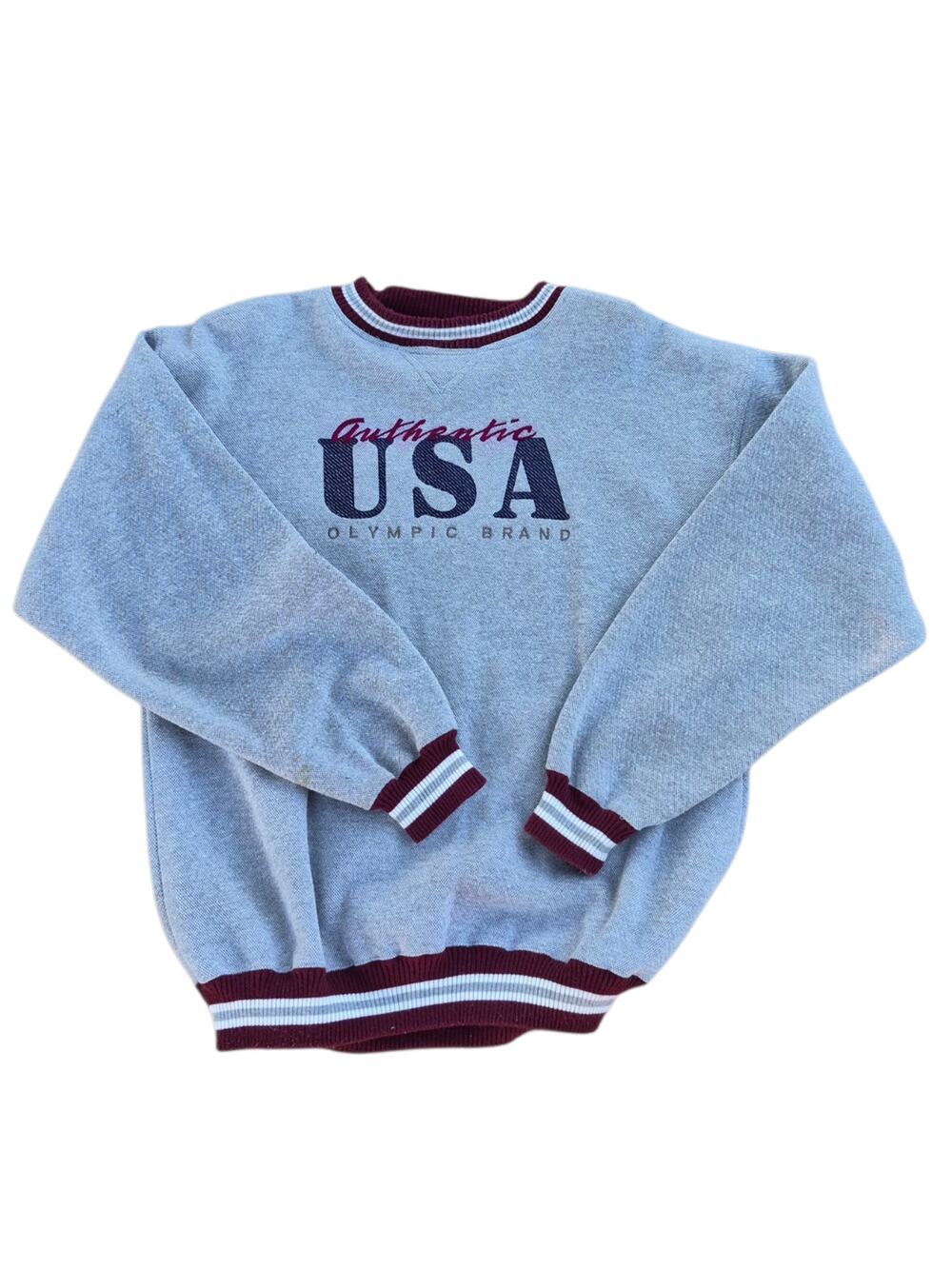 Vintage USA Olympic Brand Crewneck Sweatshirt L Gray Embroidered 90s